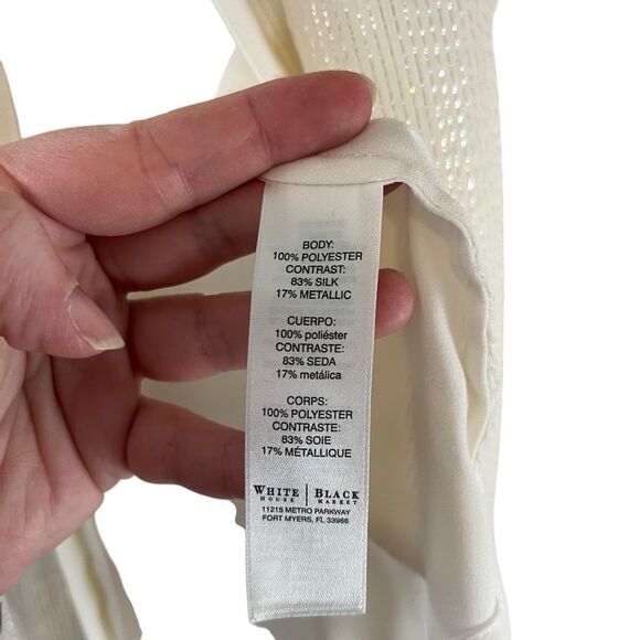 WHBM Cream Polyester / Silk Long Sleeve Button Down Shirt Top Size 14 - Picture 5 of 7